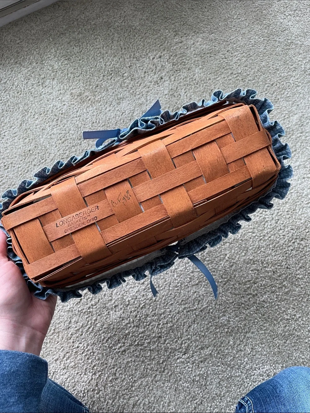 Longaberger Brown Basket Pair with Blue liner